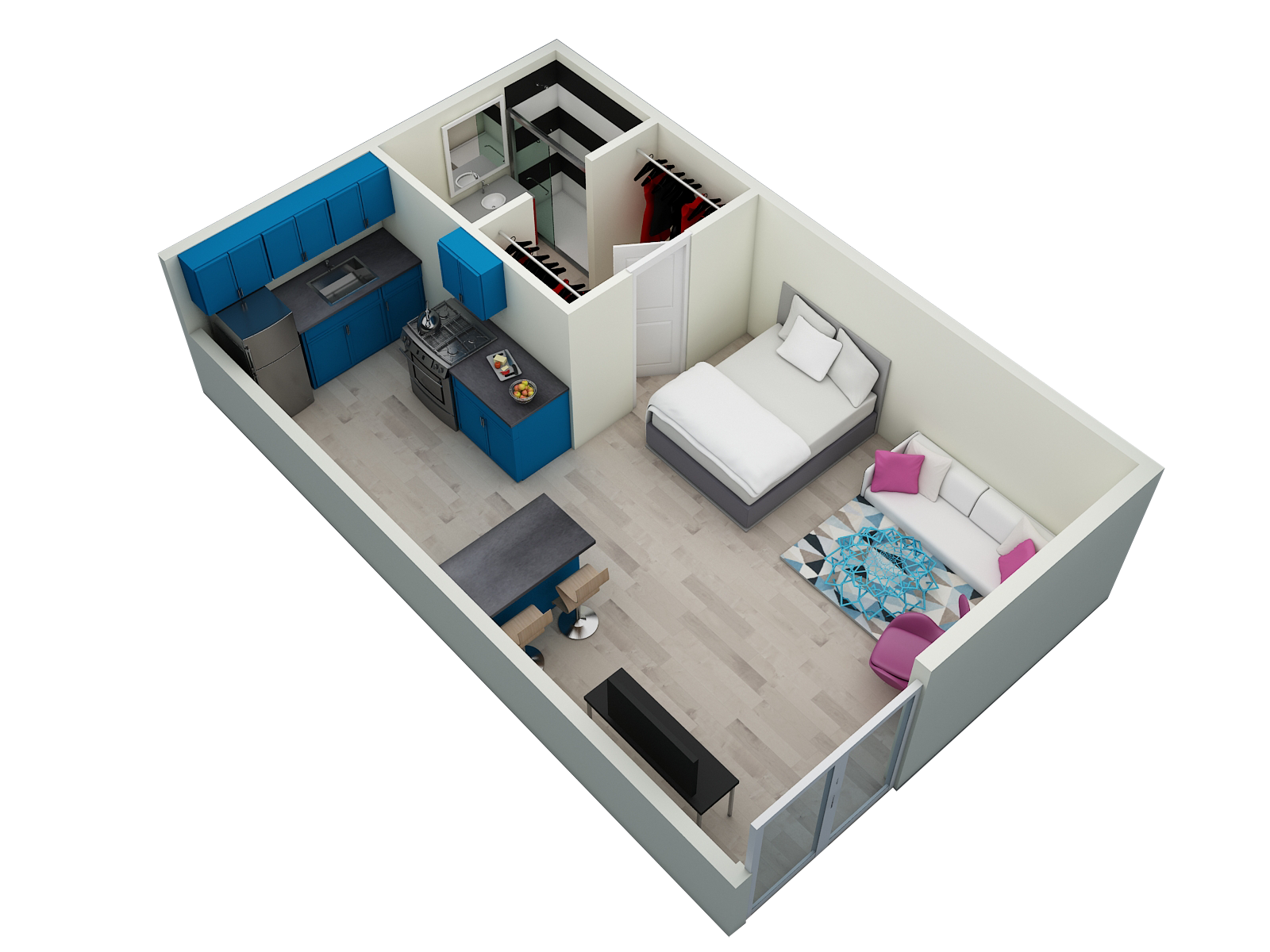 Floor plan for studio, 1 bath, 430 sqft